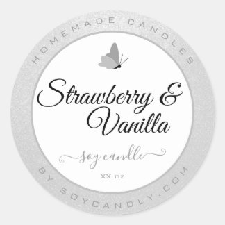 Candles Packaging Clean Silver Gray Cute Butterfly Classic Round Sticker