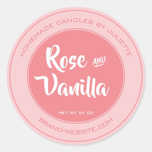 Candles Packaging Rose Pink Circle Product Name Classic Round Sticker