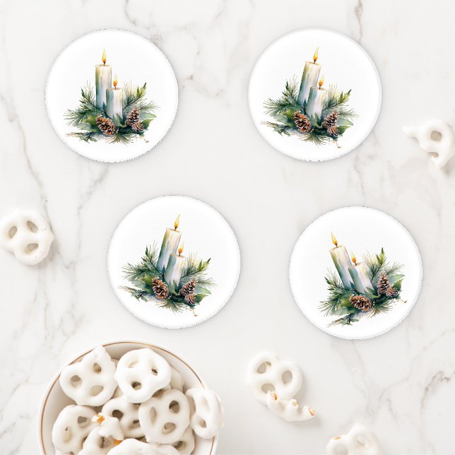 Candles Pine Cones and Greenery Christmas  Coaster Set (In Situ)