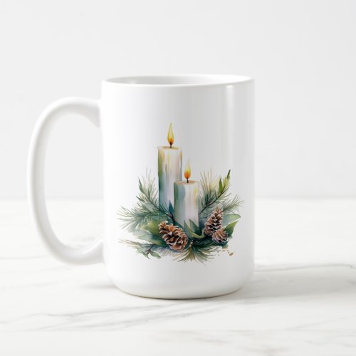 Candles Pine Cones and Greenery Coffee Mug 