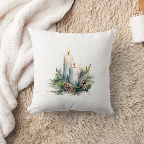 Candles Pine Cones and Greenery Furniture  Throw Pillow