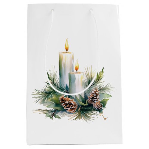 Candles Pine Cones and Greenery  Medium Gift Bag