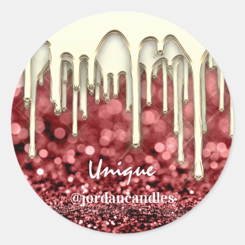 Candles Small BusIness Name Burgundy Gold Drip Classic Round Sticker