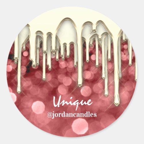 Candles Small BusIness Name Burgundy Gold Drips Classic Round Sticker