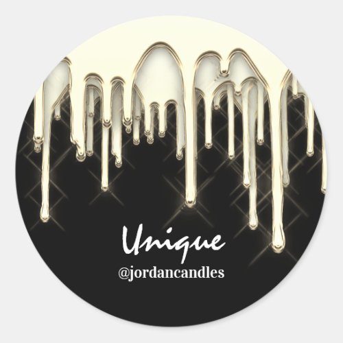 Candles Small BusIness Name Faux Gold Black Classic Round Sticker
