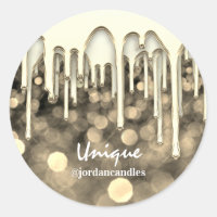 Candles Small BusIness Name Faux Gold èDrips Classic Round Sticker