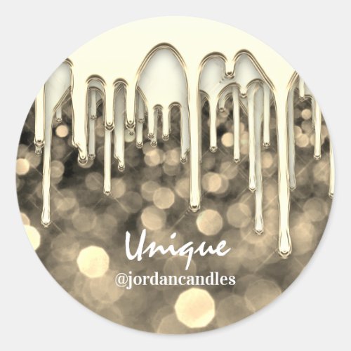 Candles Small BusIness Name Faux Gold Drips Classic Round Sticker