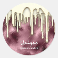 Candles Small BusIness Name Gold Drips Burgundy Classic Round Sticker