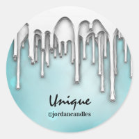 Candles Small BusIness Name Silver Blue.Drips Classic Round Sticker