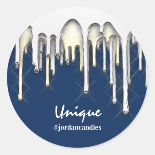 Candles Small BusIness Name Silver  Gold Blue Classic Round Sticker