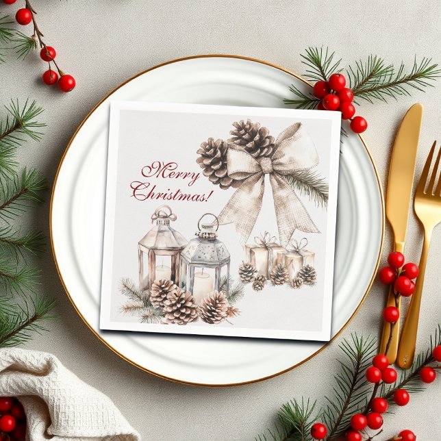 Candles Snow Pine Cones Christmas Napkins (Creator Uploaded)