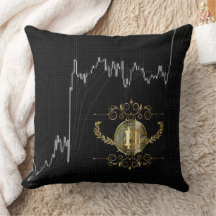 Candlestick Chart With Bitcoin Gold Coin Throw Pillow