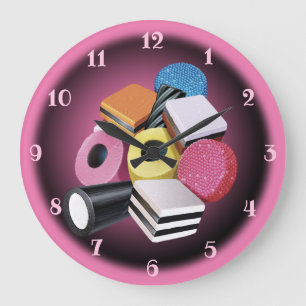 Candy Allsorts. Large wall clock. Pink & black. Large Clock