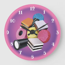 Candy Allsorts. Large wall clock. Pink & purple.