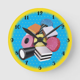 Candy Allsorts. Large wall clock. Yellow & blue. Round Clock