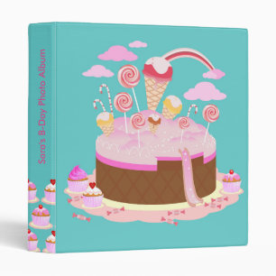 Candy and chocolate cake for birthday party binder