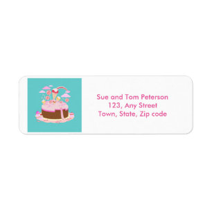 Candy and chocolate cake for birthday party label