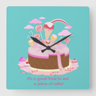 Candy and chocolate cake for birthday party square wall clock