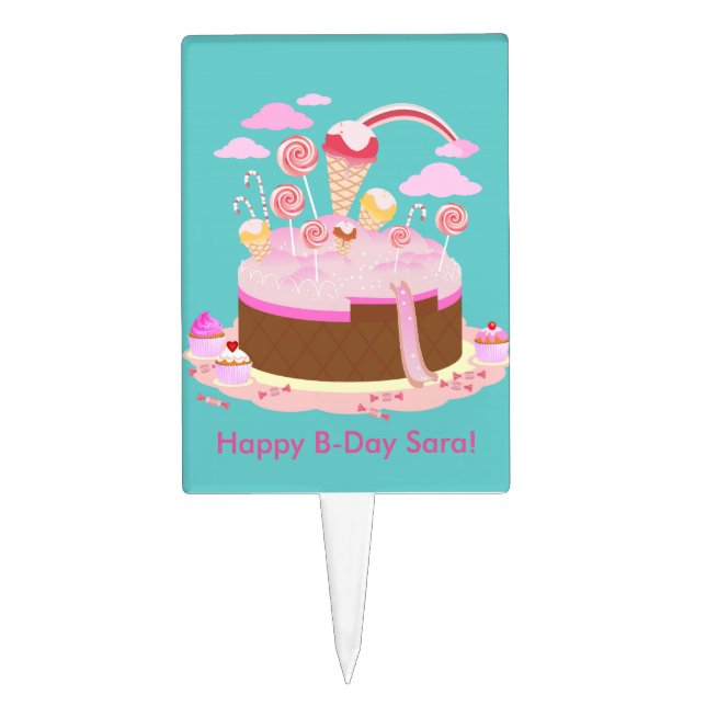 Candy and chocolate cake for birthday party topper (Front)