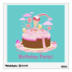 Candy and chocolate cake for birthday party wall sticker