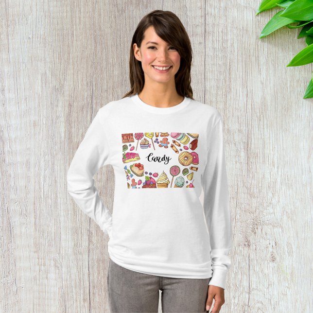 Candy and Dessert Doodles Sweet Treats Pattern  T-Shirt (Creator Uploaded)