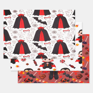 Candy and Dracula Cute Spooky Halloween Mix Wrapping Paper Sheets