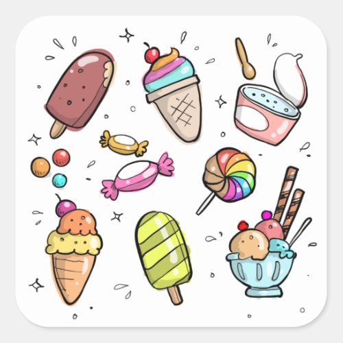 Candy and ice cream square sticker