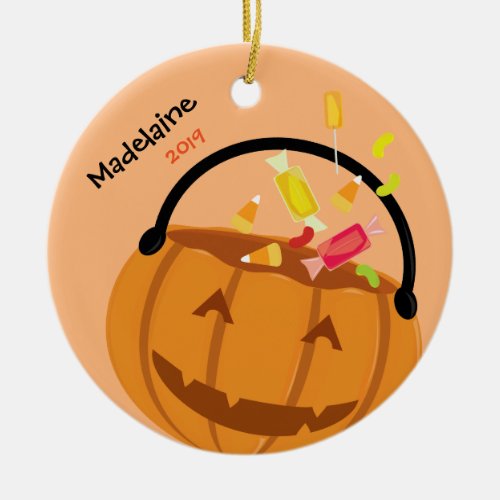 Candy and Smiling Pumpkin  Halloween Ornament