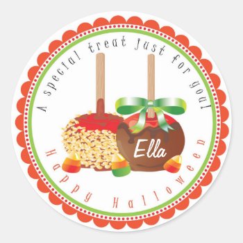 Candy Apple Fall Halloween Classic Round Sticker by ThreeFoursDesign at Zazzle