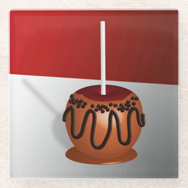Candy Apple, red and caramel Glass Coaster (Front)