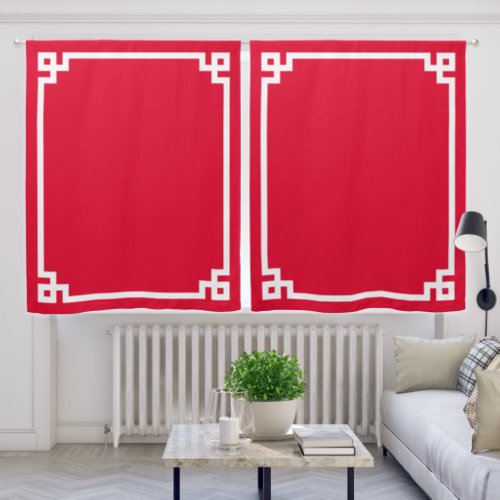 Candy Apple Red and White Bold Greek Key Border Blackout Curtains