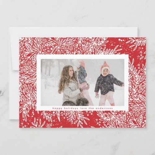 Candy Apple Red  Ice White Snowflake Photo Frame Holiday Card