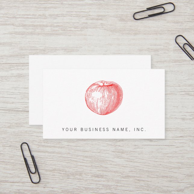 Candy Apple Red Letterpress Apple Business Card (Front/Back In Situ)