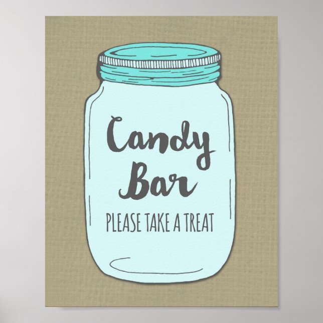 Candy Bar Baby Shower Sign Blue Mason Jar Burlap (Front)