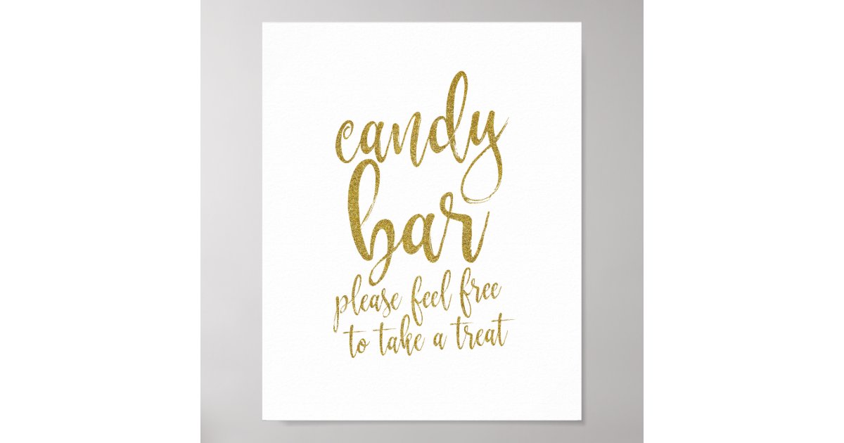 Candy Bar Gold Glitter Script 8x10 Wedding Sign Zazzle Com