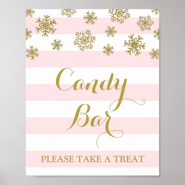 Candy Bar Sign Pink Stripes Gold Snow (Front)