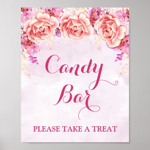 Candy Bar Sign Purple Pink Watercolor Flowers