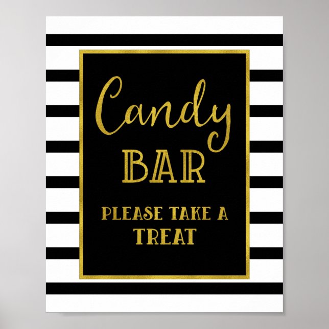 Candy Bar Wedding or Shower Sign Gold Black Stripe (Front)