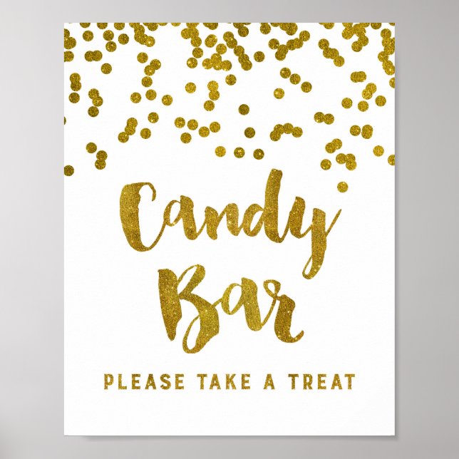 Candy Bar Wedding or Shower Sign Gold Confetti (Front)