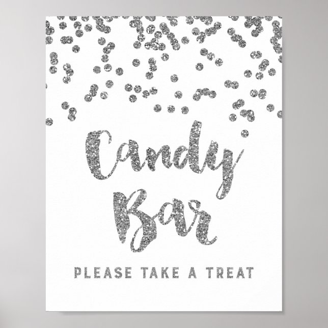 Candy Bar Wedding or Shower Sign Silver Confetti (Front)