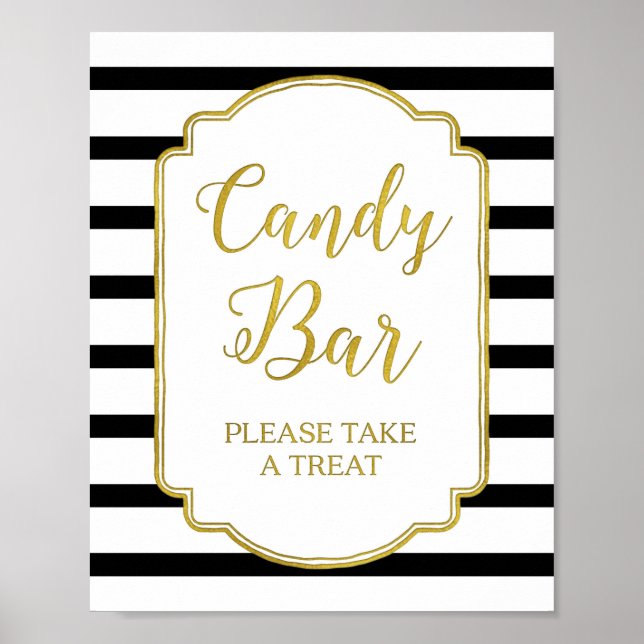 Candy Bar Wedding Shower Sign Gold Black Stripes (Front)