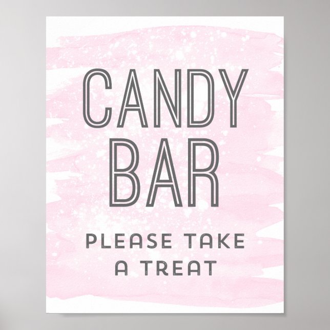 Candy Bar Wedding Sign Blush Pink Watercolor (Front)