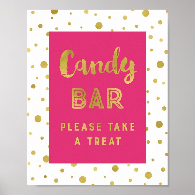 Candy Bar Wedding Sign Hot Pink Gold Stripes (Front)