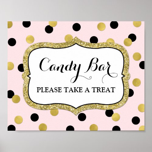 Candy Bar Wedding Sign Pink Black Gold Confetti