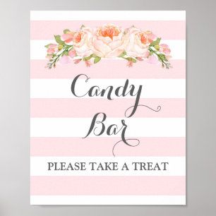 Candy Bar Wedding Sign Pink Flowers Stripes