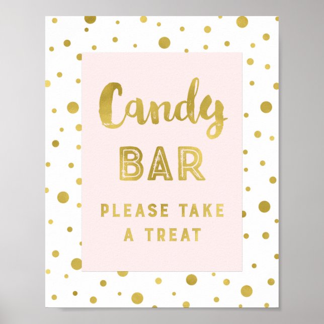 Candy Bar Wedding Sign Pink Gold Stripes (Front)