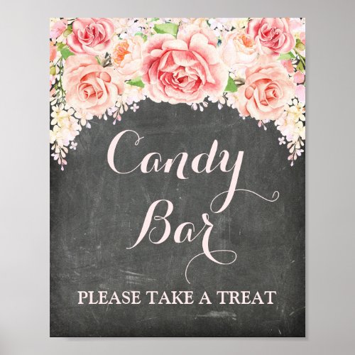 Candy Bar Wedding Sign Pink Watercolor Chalkboard
