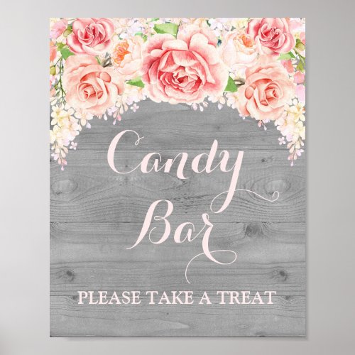 Candy Bar Wedding Sign Pink Watercolor Wood