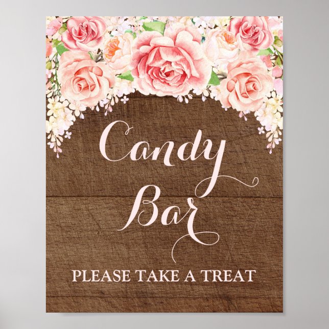 Candy Bar Wedding Sign Pink Watercolor Wood (Front)