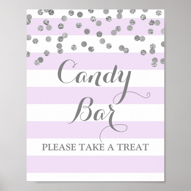 Candy Bar Wedding Sign Purple Stripe Silver (Front)